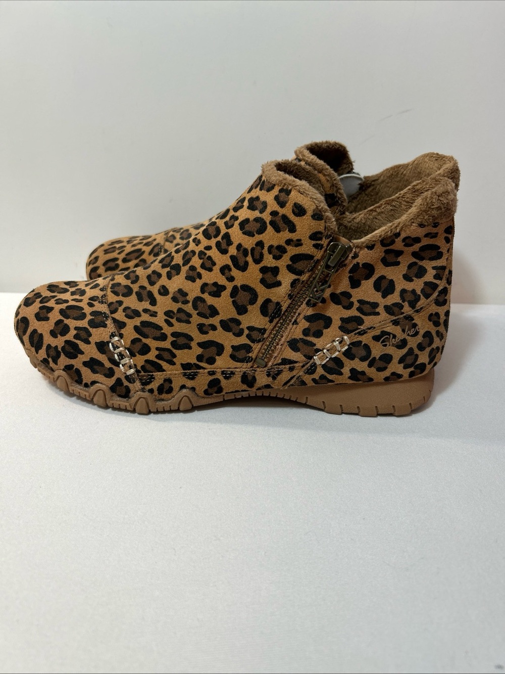 Skechers Leopard Print Ankle Boots - Tan & Black Size 10